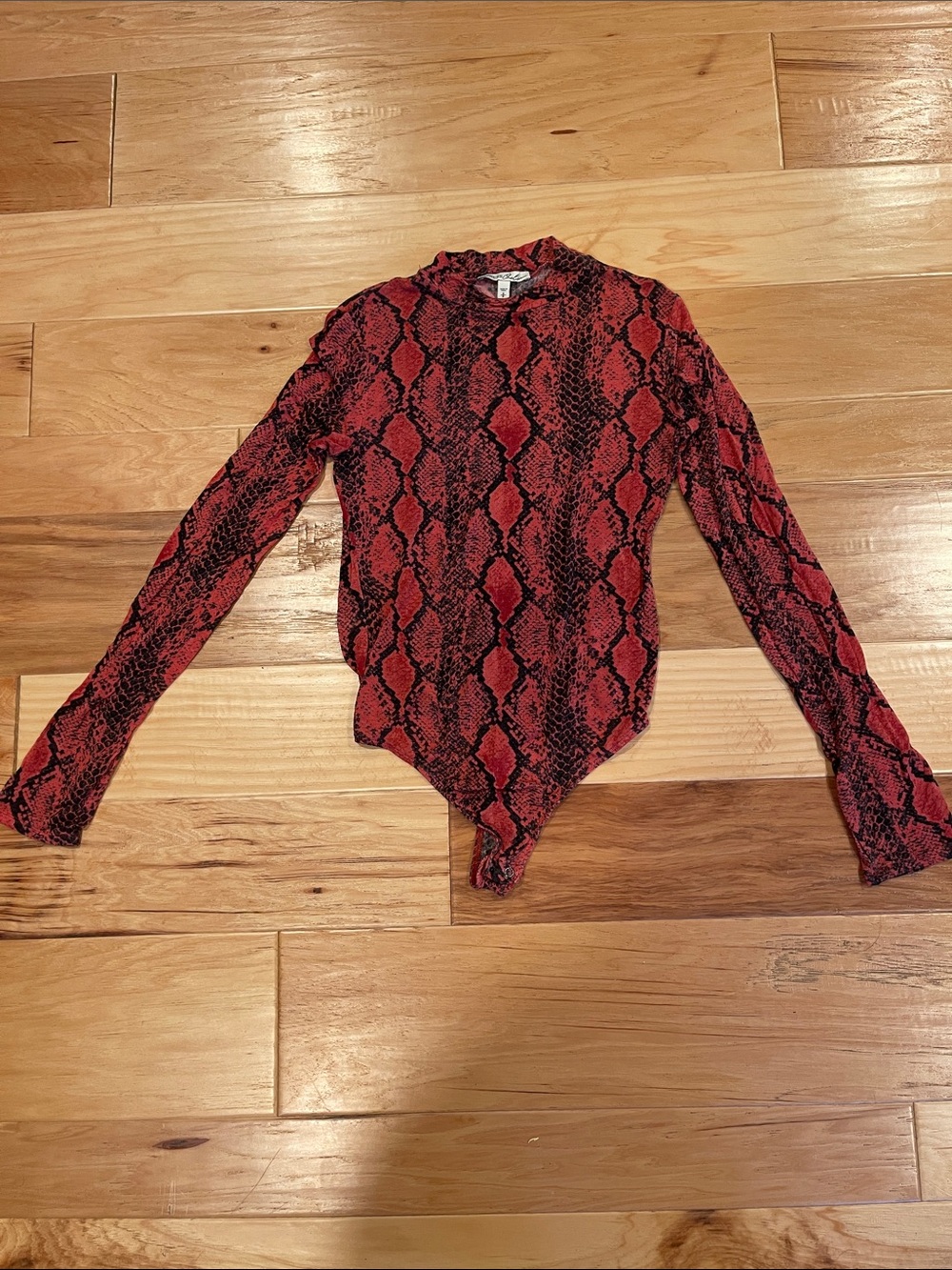 Express Red and Black Snake-Print Long Sleeve Bodysuit